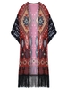 Tassels Short Sleeve Printed Short Chiffon Women Cardigans
