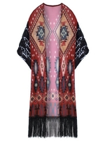 Tassels Short Sleeve Printed Short Chiffon Women Cardigans