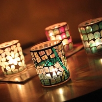 Tea Light Candle Holder Glass Mosaic Candle Holder Wedding New Year Gift Home Bar Decor