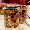 Tea Light Candle Holder Handcrafted Amber Mosaic Glass Candlestick Home Wedding Decor Gift