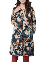 Thick Retro Print Loose Long Women Coat