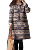 Thick Ethnic Geometry Printed Cotton Long Sleeve Loose Women Dress