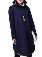 Thick Irregular Hem Solid Embossing Turtleneck Dress