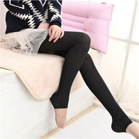 Thick Tights Vertical Strip Knit Pants Pantyhose Skinny Leg Stretchable Step Foot Stocking Hosiery