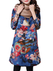 Thick Vintage Women Flower Printed Linen Long Sleeve Dress