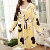 Thicken Comfy Flannel Printing Bathrobe Long Sleeve Two Pieces Nightgown For Women