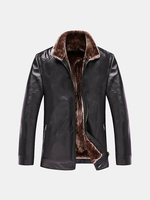 Thicken PU Leather Jacket Warm Fleece Collar Shoulder Stitching Outwear for Men