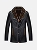 Thicken Warm PU Leather Jacket Fleece Collar Single Breasted Overcoat for Men