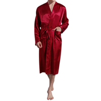 Thin Solid Color Silk Loose Long Sleeves Home Sleepwear Robe For Men