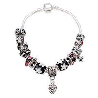 Tibetan Glass Beads 925 Silver Plated Heart Bracelet