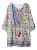 Tie Neck Floral Printed Bohemia Women Vintage Mini Dress