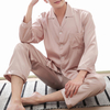 Tow Peices Casual Thin Long Sleeve Home Imitation Silk Soft Printing Sleepwear Sets for Men