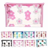 Transparent Flowers Waterproof Makeup Bag PVC Travel Zipper Case