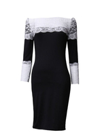 Trendy Bodycon Lace Crochet Boat-Neck Half Sleeve Sexy Dress