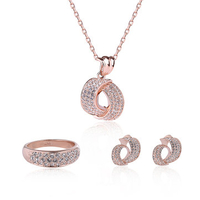 Trendy Jewelry Set Rhinestone Rose Gold Earrings Necklace Ring Set