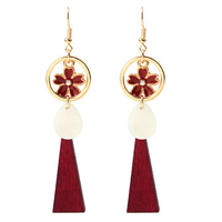 Trendy Long Earrings Wood Pendant Cherry Flower Ear Drop Gift Earrings