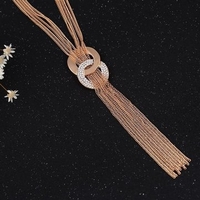 Trendy Women Crystal Statement Tassel Chain Necklace