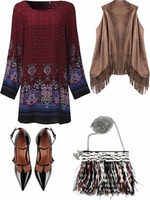 Tribal Baroque Printed O-Neck Mini Dress For Women