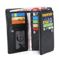 Triple Folding Genuine Leather Wallet 17 Card Holders Phone Bag Coin Bag Purse For Men