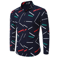 Turn Down Collar Long Sleeve Printing Slim Fit Formal Casual Designer Dress Shirt for Men