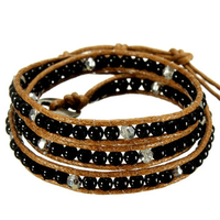 Turquoise Bead Leather Cord Wrap Braided Multilayer Bracelet