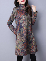 Turtleneck Printed Thicken Dresses