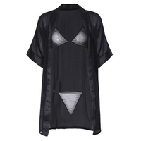 Two-piece Women Bathrobe Sexy Transparent Nightwear Solid color Chiffon Sleepwear