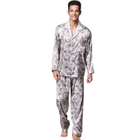 Two Pieces Pajamas Sets Soft Silk-like Turn-Down Collar Sleepwear for Men