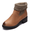 Two Ways Wear Med Heel Knitting Sock Leather Ankle Boots