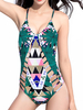 Unique Swimsuits Vintage Printed Cut Out Cross-criss Back Monokini Swimwear