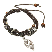 Unisex Leaf Beaded Hand Weave Leather Rope Bracelet