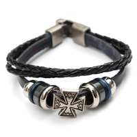 Unisex Multilayer PU Leather Cross Wristband Bracelet