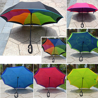Upside Down Reverse Inverted Umbrella C Shape Handle Double Layer Inside-Out