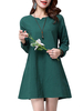 V-Neck Brief Solid Mini Long Sleeve Vintage Women Dress