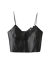 V-neck Embroidered Patchwork Leather Women Crop Top