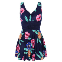 V Neck Sleeveless Flower Printing Backless Ruffle Breathable Swimdresses For Women