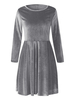 Velvet Pleated Three Quarter Sleeve O-neck Women Mini Dress
