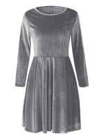 Velvet Pleated Three Quarter Sleeve O-neck Women Mini Dress