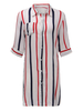 Vertical Stripe Pocket Half Sleeve Women Long Blouse