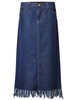 Vintaeg Pure Color Torn Ripped Pocket Tassels Denim Midi Skirt For Women