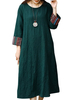 Vintag Women Patchwork 3/4 Sleeve Pocket Loose Dresses