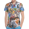 Vintage 3D Stamp Ptinting Beath Short Sleeves Casual Hawaiian Dress Shirts for Men