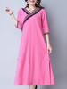 Vintage A-Line V-Neck Half Sleeve Women Slit Dresses