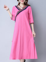 Vintage A-Line V-Neck Half Sleeve Women Slit Dresses