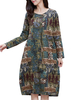 Vintage Abstract Print Long Sleeve Women Loose Dress