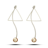 Vintage Alloy Geometric Triangle Tassel Pearl Earrings
