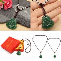 Vintage Beautiful Green Buddha Jade Stone Pendant Necklace