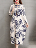Vintage Blue Ink Printed Women Dresses