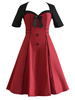 Vintage Bowknot Short Sleeve V Neck Women Dresses
