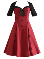 Vintage Bowknot Short Sleeve V Neck Women Dresses